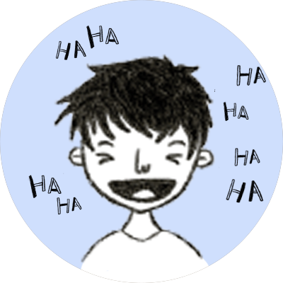 En teckning av en skrattande pojke.