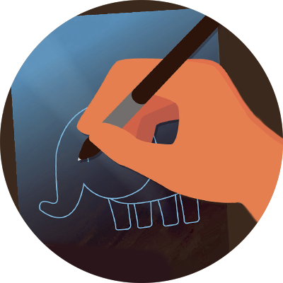 En handritning av en elefant.