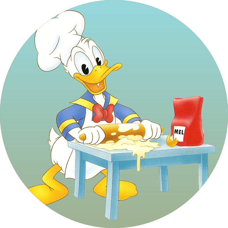 Kalle Anka som lagar mat.