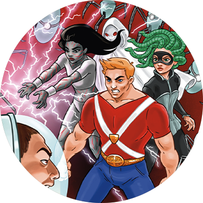 Superhjältarna Skold, Medusa, Nordlys och GHOST från serien Unga Hjältar.