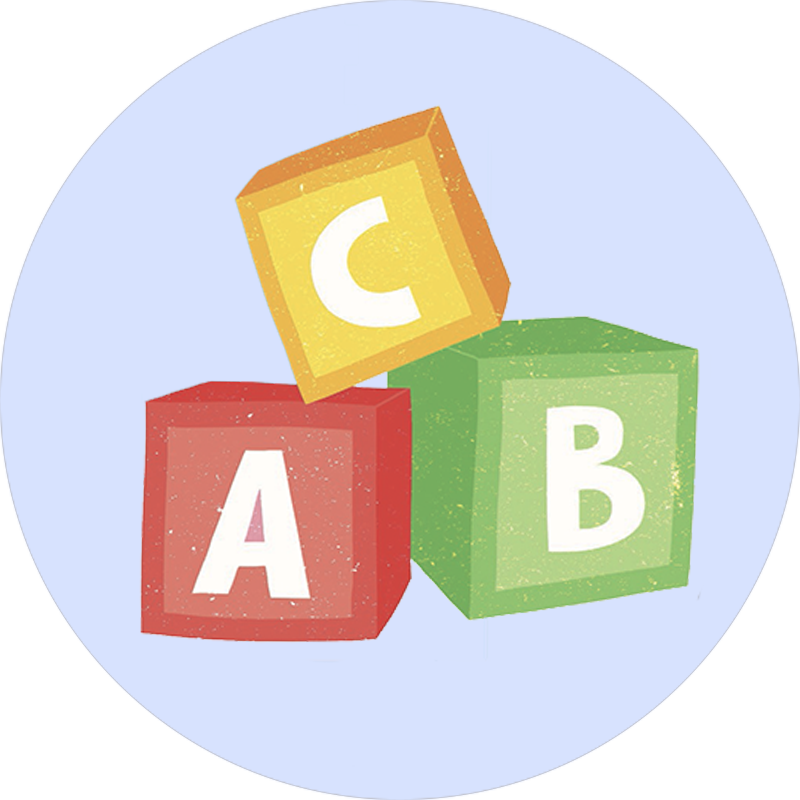 Tre block staplade ovanpå varandra med bokstäverna ABC på.