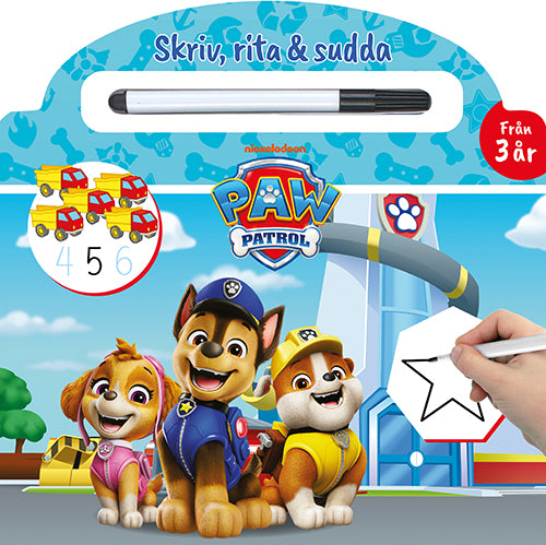 Omslaget till boken Paw Patrol - Skriv, rita & sudda (kartongbok med inte permanent penna)