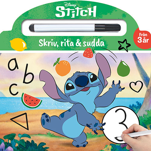 Omslaget till boken Disney - Stitch - Skriv, rita & sudda (kartongbok med inte permanent penna)